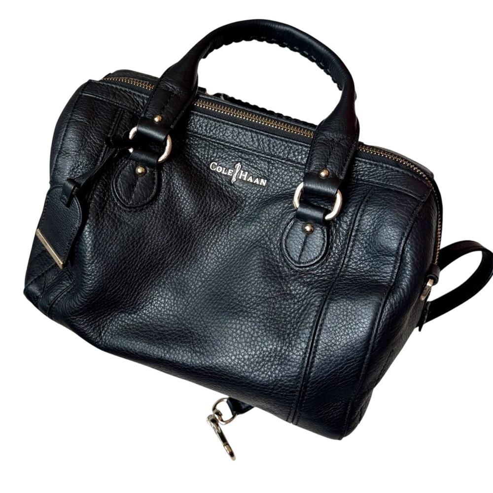Cole Haan village satchel, pebbled black leather & blue interior EUC - Picture 2 of 12